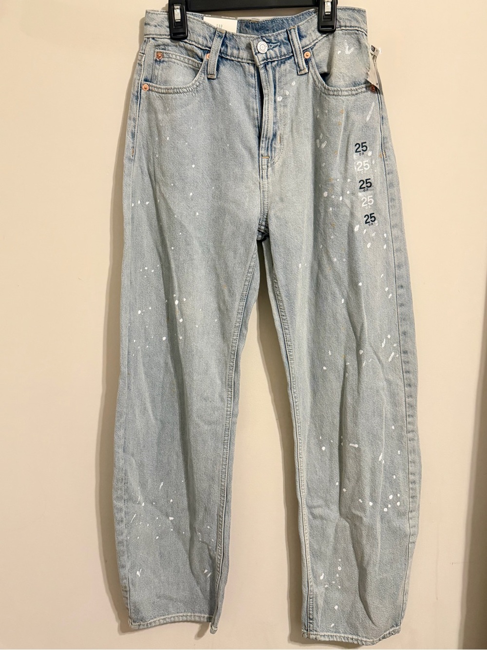 GAP Light Blue Straight-Leg Paint-Splatter high rise Barrel Jeans 25/OR NWT